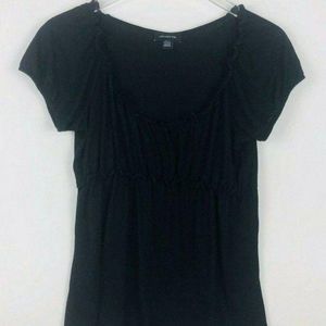 Jones New York Black Scoop Cap Sleeve Blouse Sz M